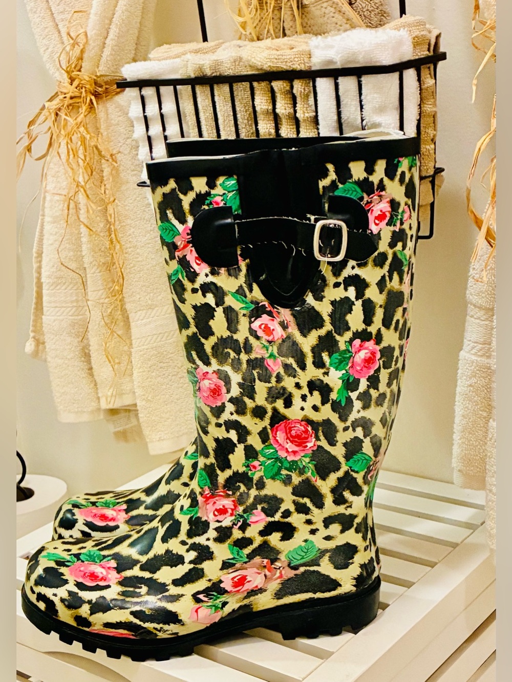 NOMAD  Women’s RAIN-BOOTS Leopard & Rose Pattern Women's Rain Boots -Floral 🌸